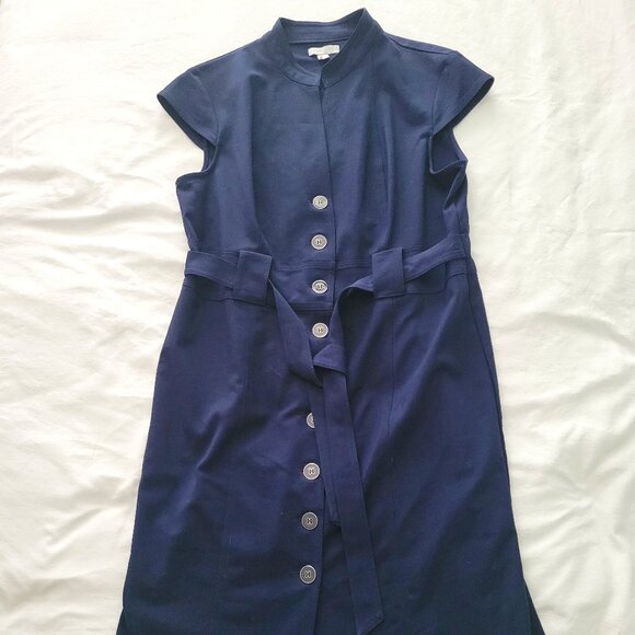 Belted New York & Company Navy Button Down - Picture 1 of 10